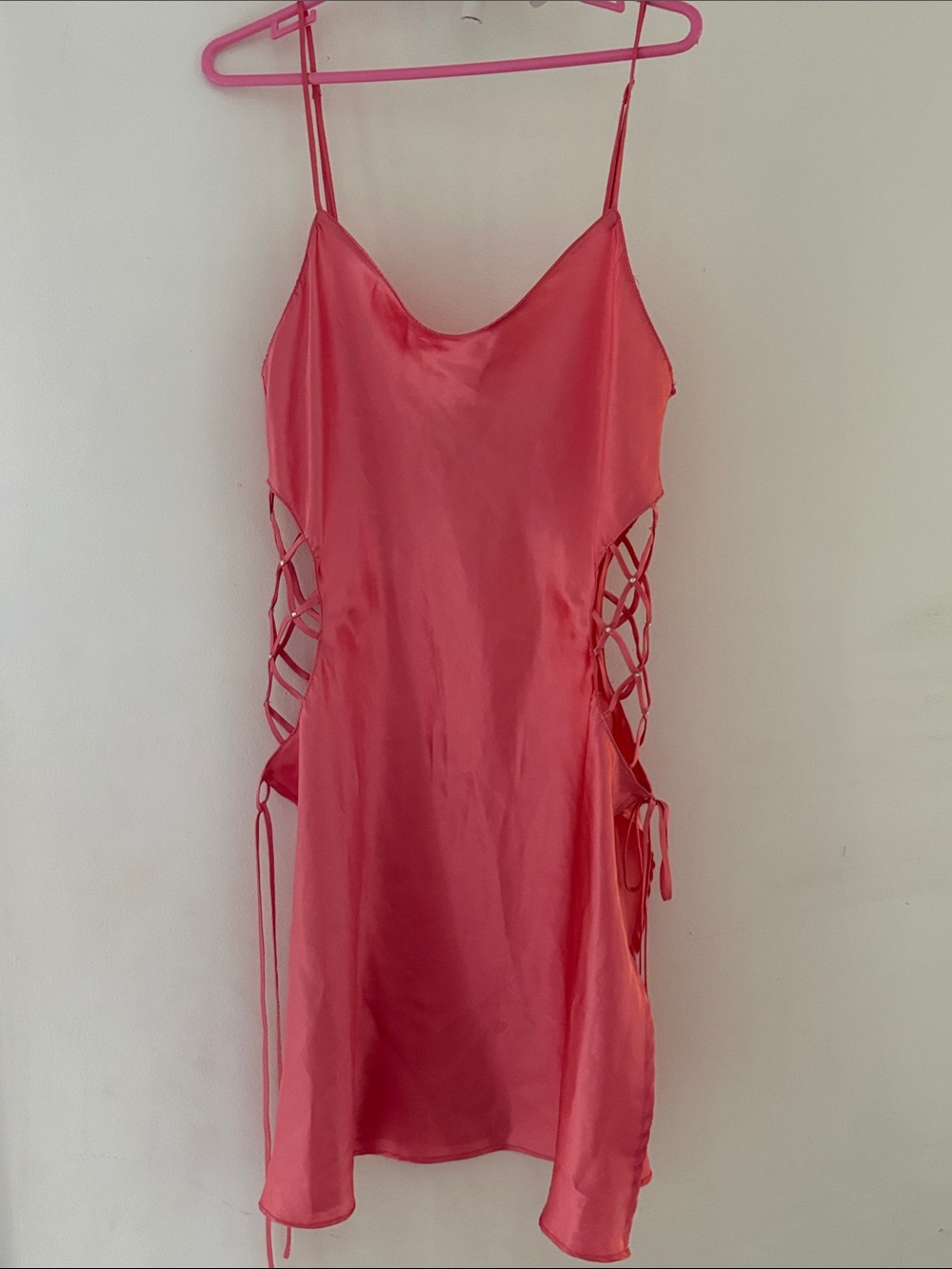 La Vie En Rose Coral Pink Satin Lace-Up Side Slip